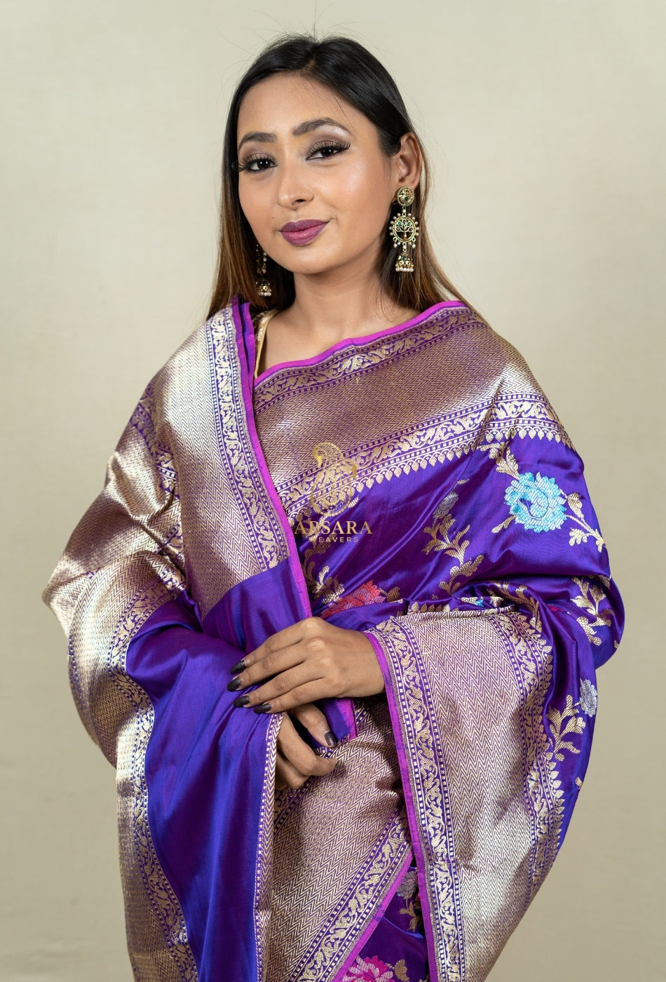 Pure Handloom Banarasi Katan Silk Jangla with Mina Work Saree
