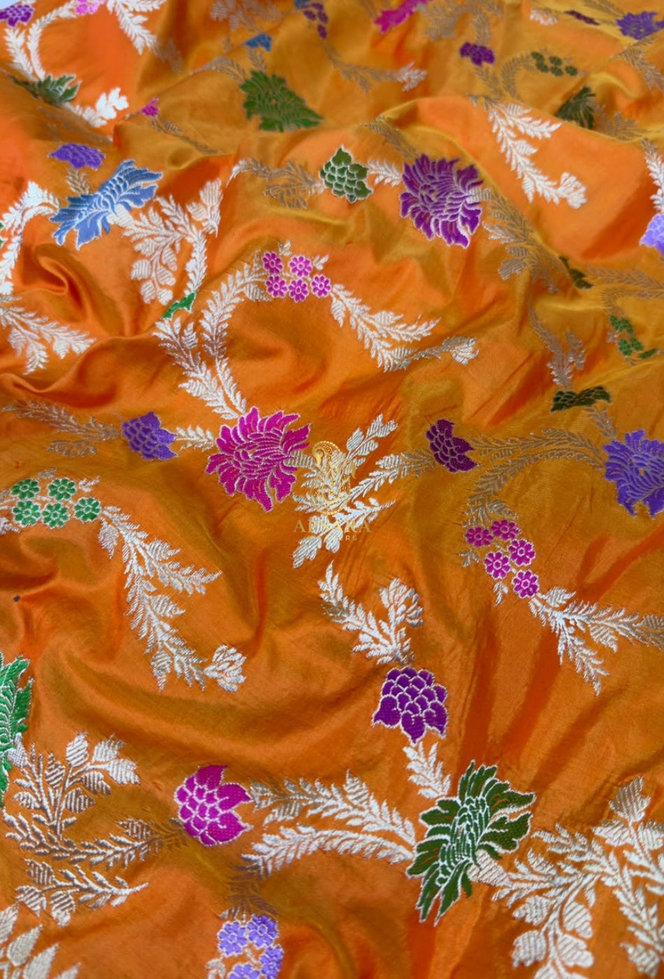 Banarasi Handloom Khaddi Pure Katan Silk Hand Weaving Kadhua Minedar Jangla Lock Weaving Saree