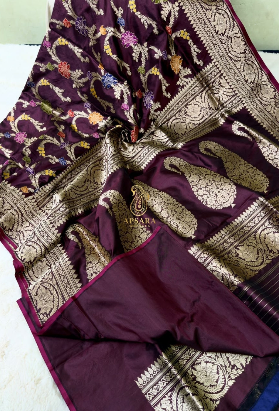Banarasi Handloom Khaddi Pure Katan Silk Hand Weaving Kadhua Minedar Jangla Lock Weaving Saree