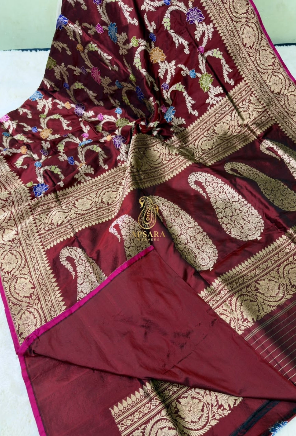 Banarasi Handloom Khaddi Pure Katan Silk Hand Weaving Kadhua Minedar Jangla Lock Weaving Saree