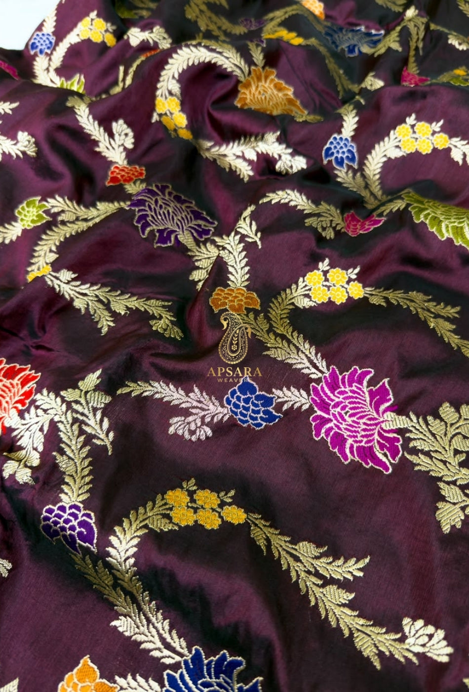 Banarasi Handloom Khaddi Pure Katan Silk Hand Weaving Kadhua Minedar Jangla Lock Weaving Saree