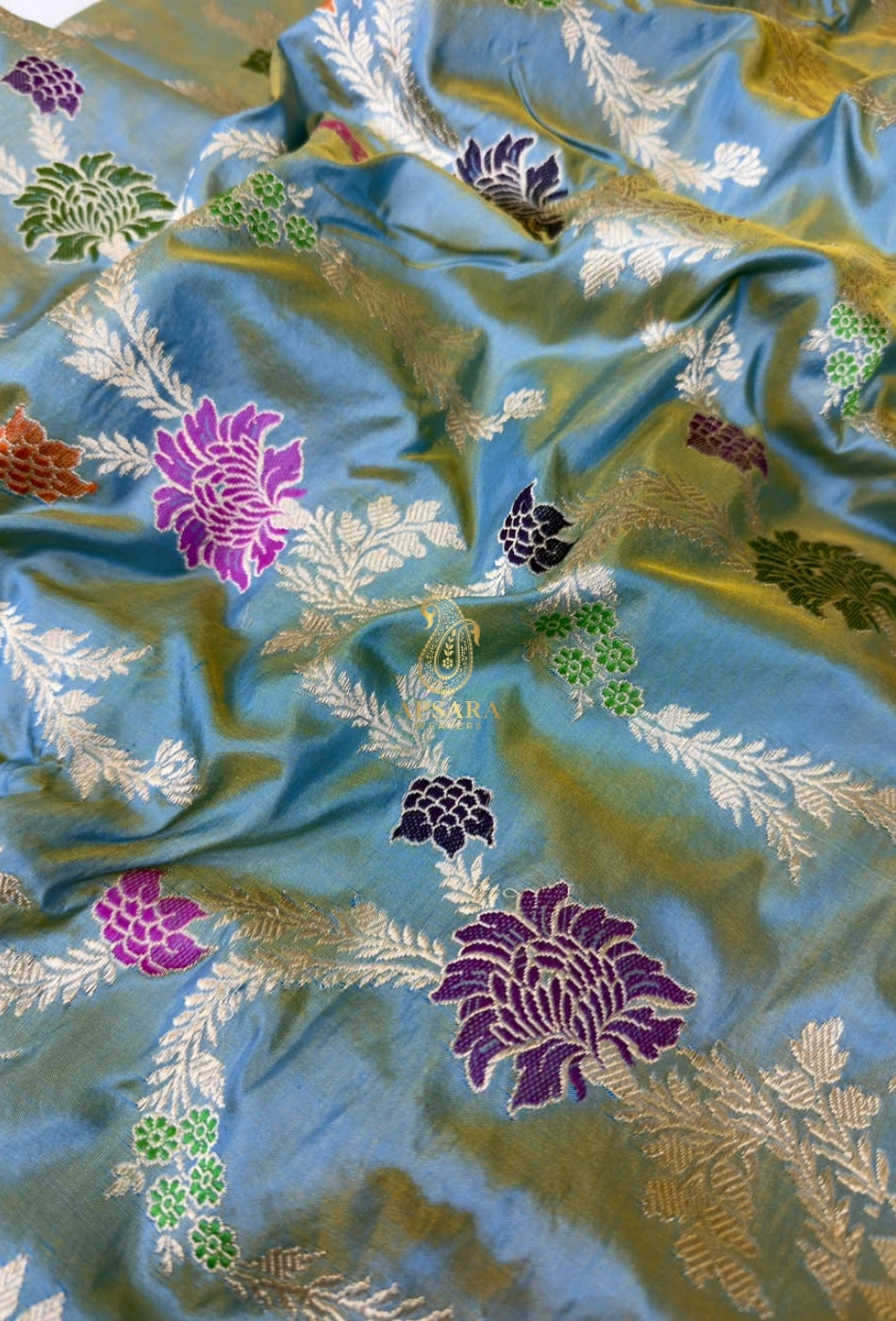 Banarasi Handloom Khaddi Pure Katan Silk Hand Weaving Kadhua Minedar Jangla Lock Weaving Saree