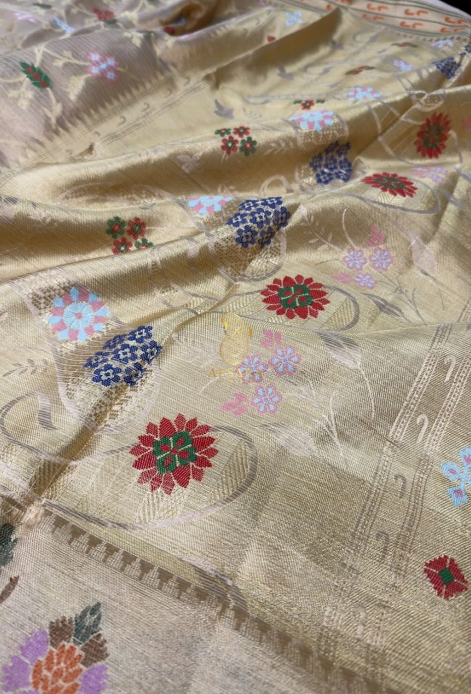 Banarasi Handloom Khaddi Pure Dubble Tissue Silk with Paithani Border Weaving Saree