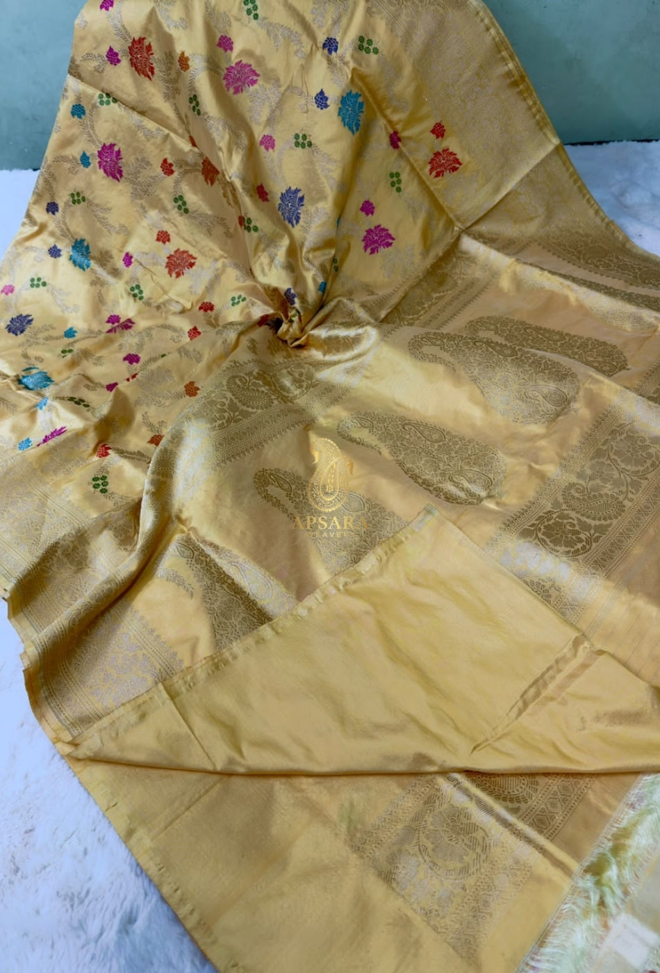 Banarasi Handloom Khaddi Pure Katan Silk Hand Weaving Kadhua Minedar Jangla Lock Weaving Saree