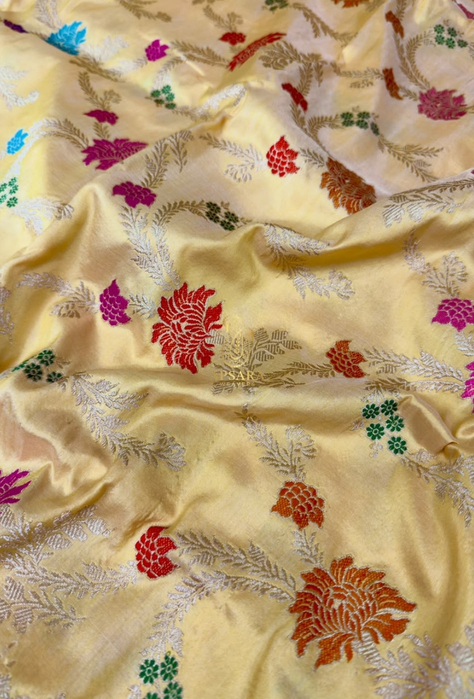 Banarasi Handloom Khaddi Pure Katan Silk Hand Weaving Kadhua Minedar Jangla Lock Weaving Saree