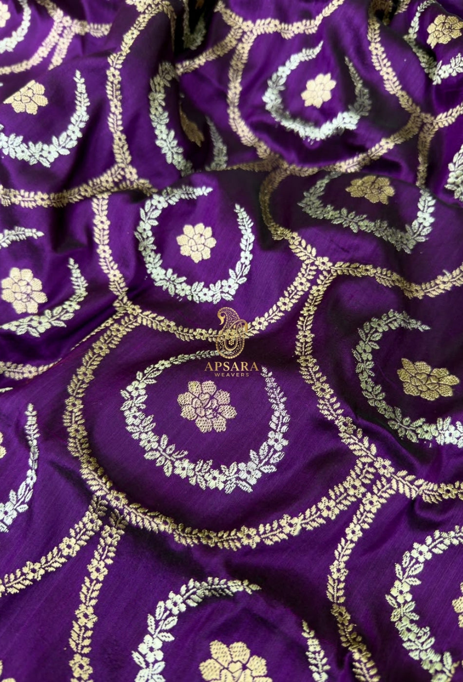 Banarasi Handloom Khaddi Pure Katan Silk Hand Weaving Kadhua Minedar Jangla Lock Weaving Saree