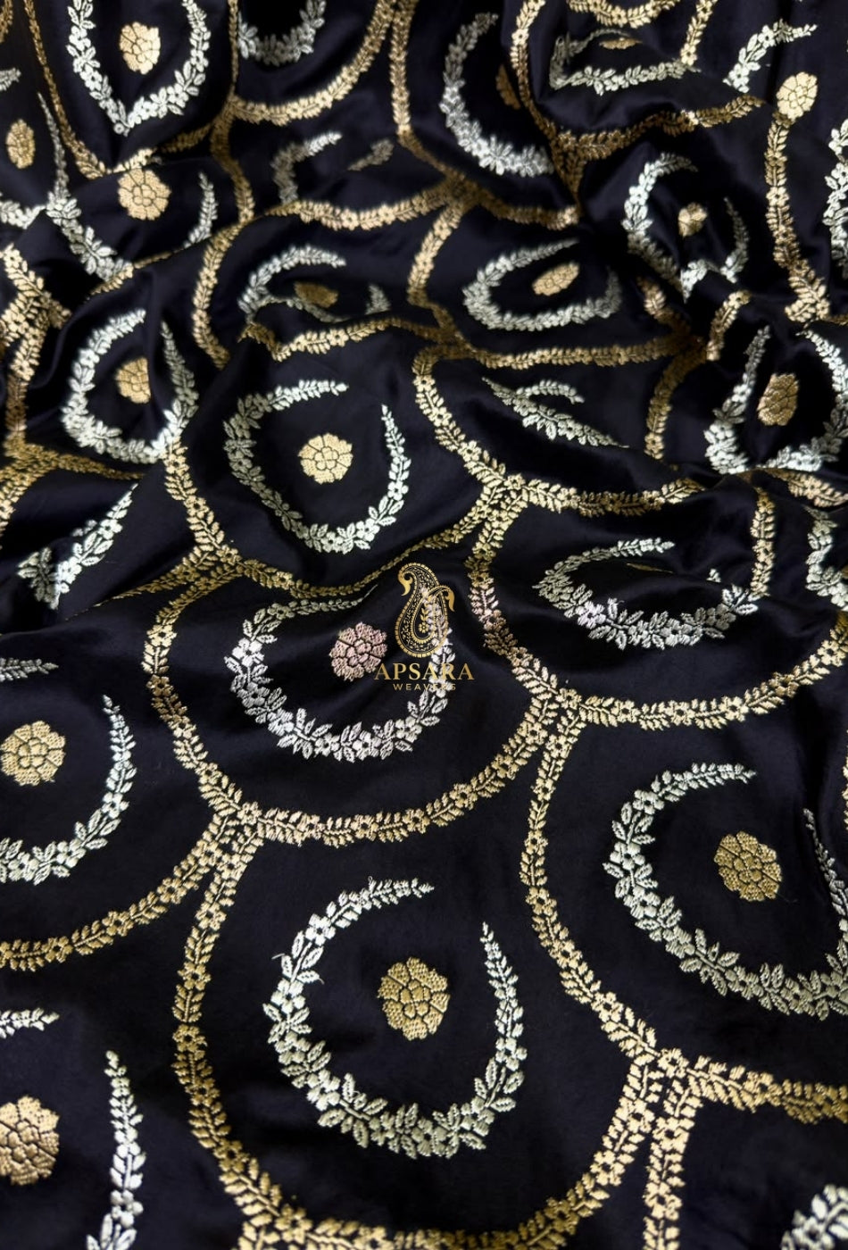 Banarasi Handloom Khaddi Pure Katan Silk Hand Weaving Kadhua Minedar Jangla Lock Weaving Saree