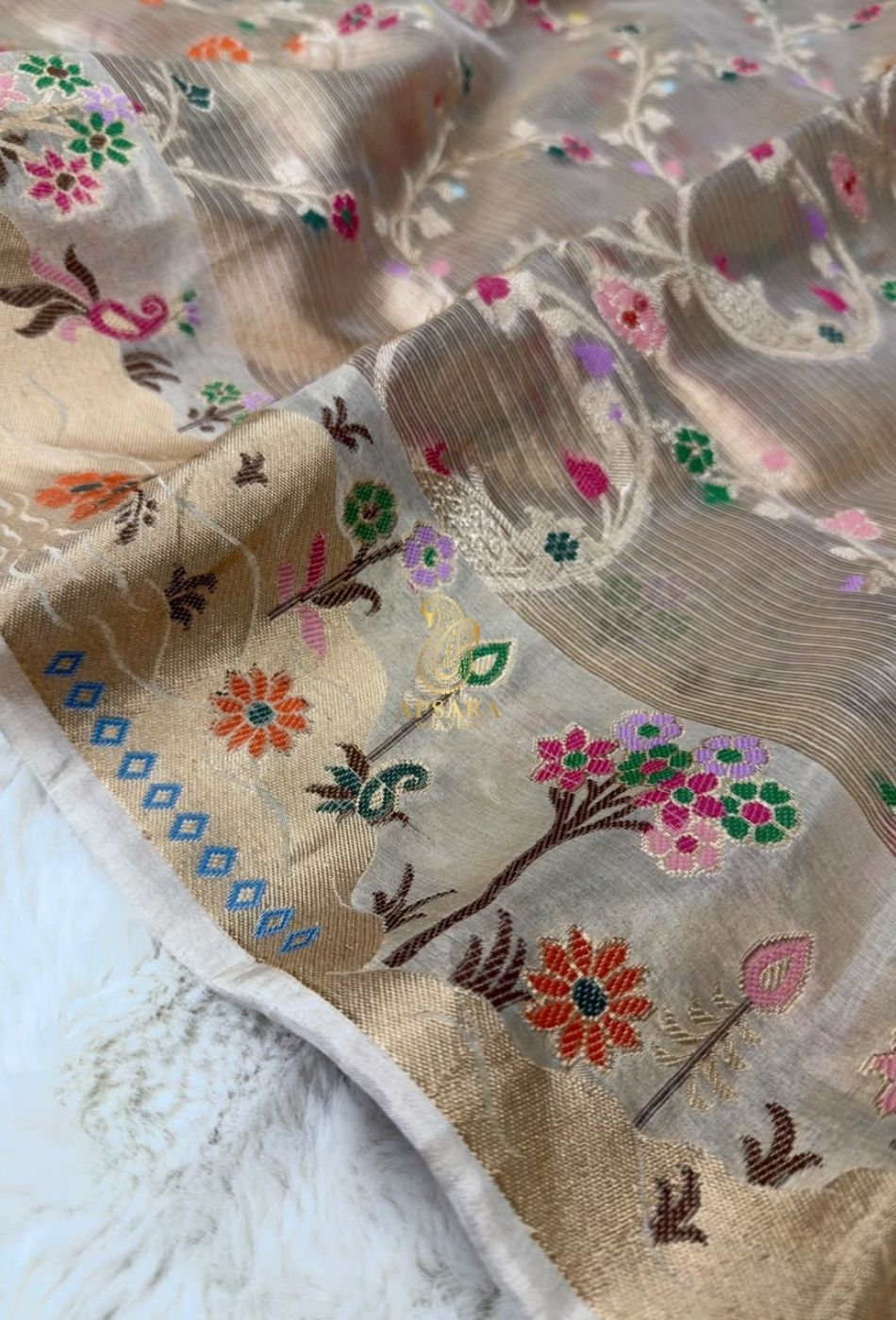 Banarasi Handloom Khaddi Pure Dubble Tissue Silk with Paithani Border Weaving Saree
