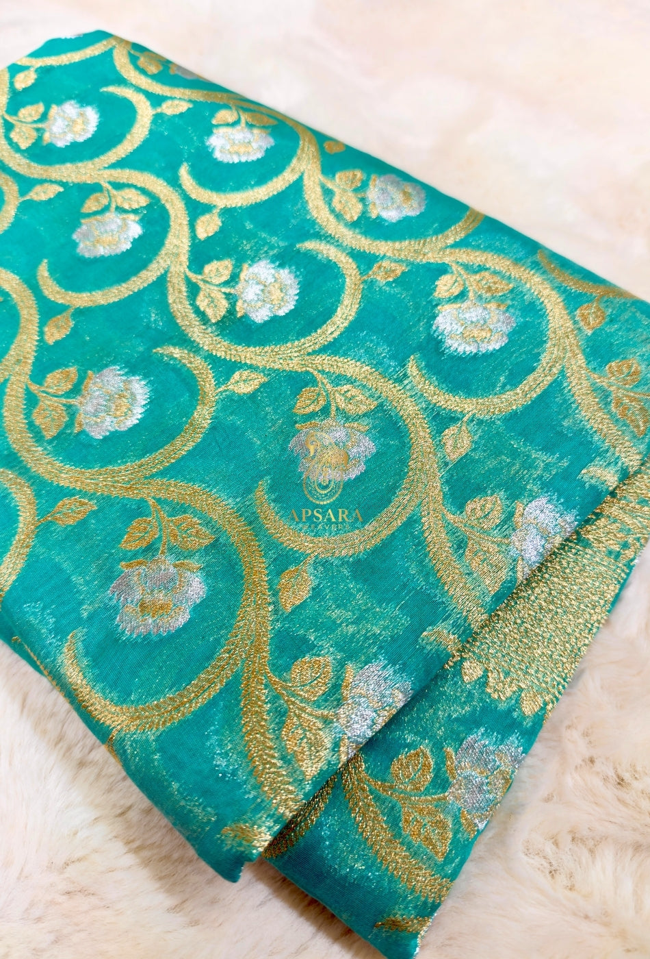 Banarasi Khaddi Pure Handloom Kora Cotton Silk Hand Weaving Traditional Silver and Golden Zari Saree