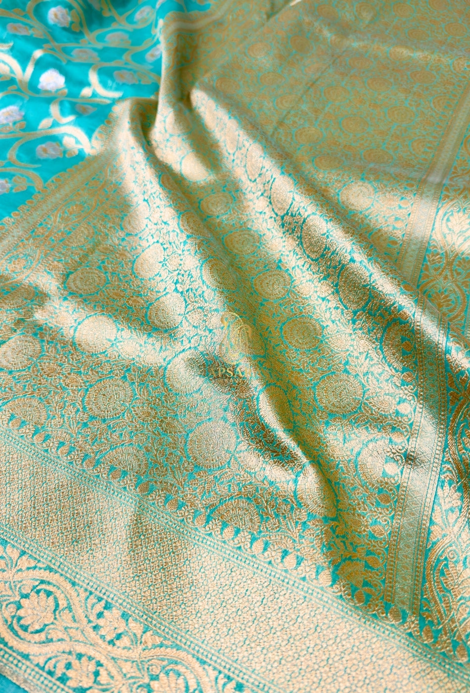 Banarasi Khaddi Pure Handloom Kora Cotton Silk Hand Weaving Traditional Silver and Golden Zari Saree