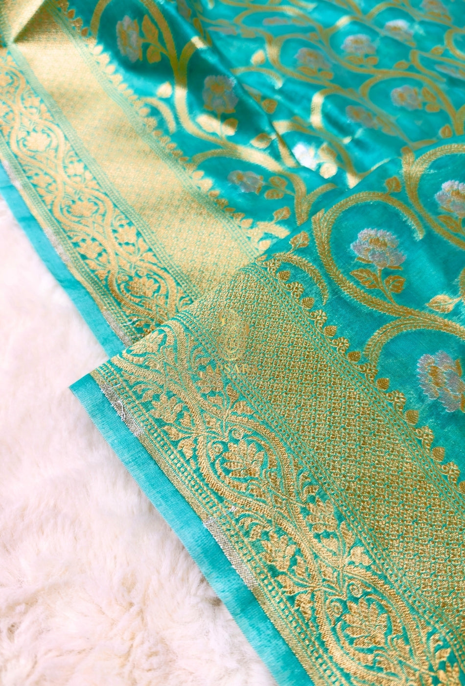 Banarasi Khaddi Pure Handloom Kora Cotton Silk Hand Weaving Traditional Silver and Golden Zari Saree