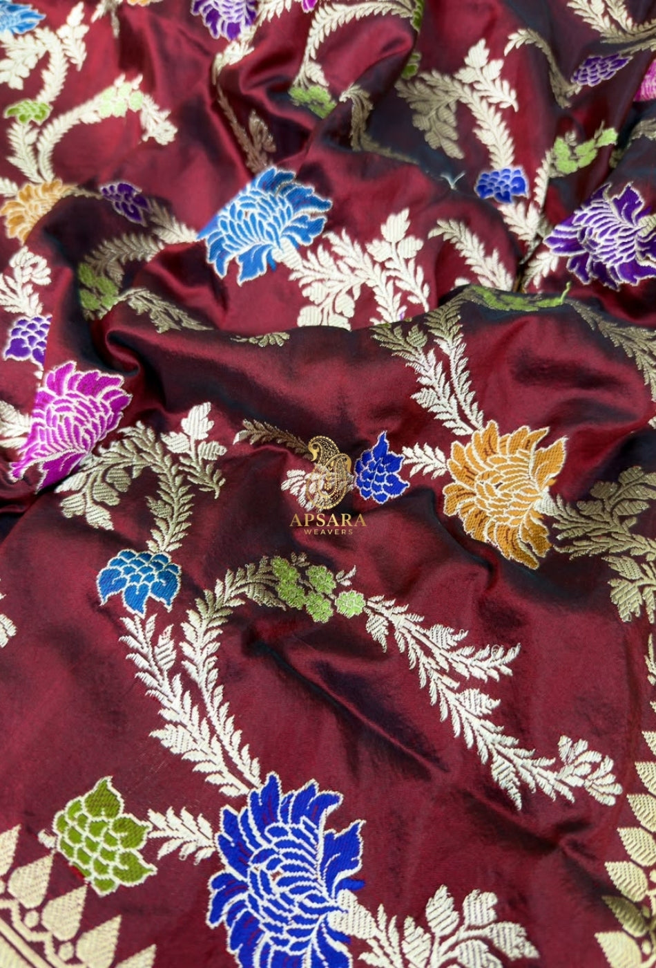 Banarasi Handloom Khaddi Pure Katan Silk Hand Weaving Kadhua Minedar Jangla Lock Weaving Saree
