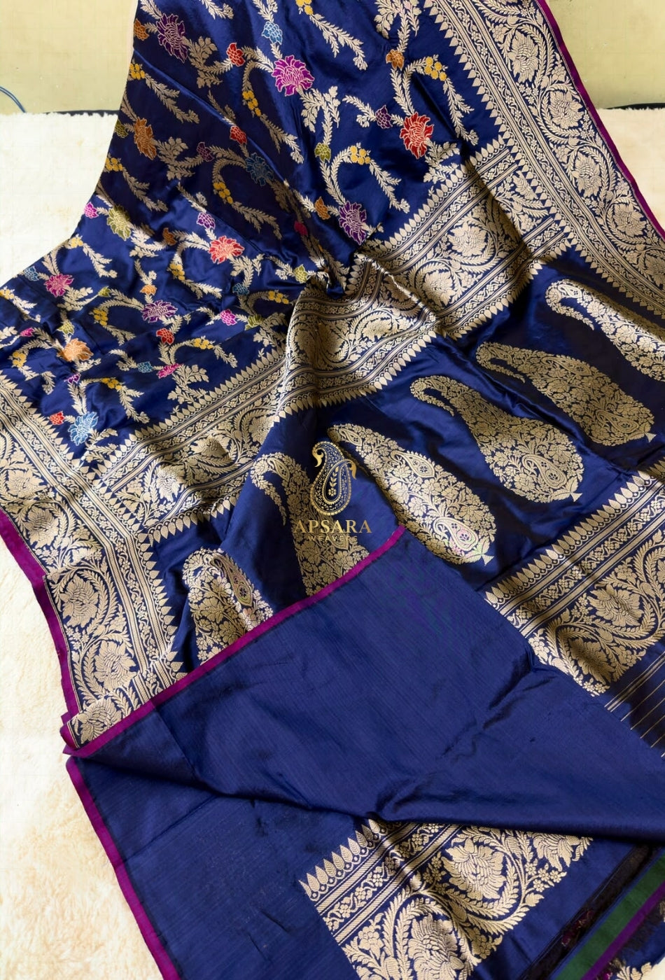 Banarasi Handloom Khaddi Pure Katan Silk Hand Weaving Kadhua Minedar Jangla Lock Weaving Saree
