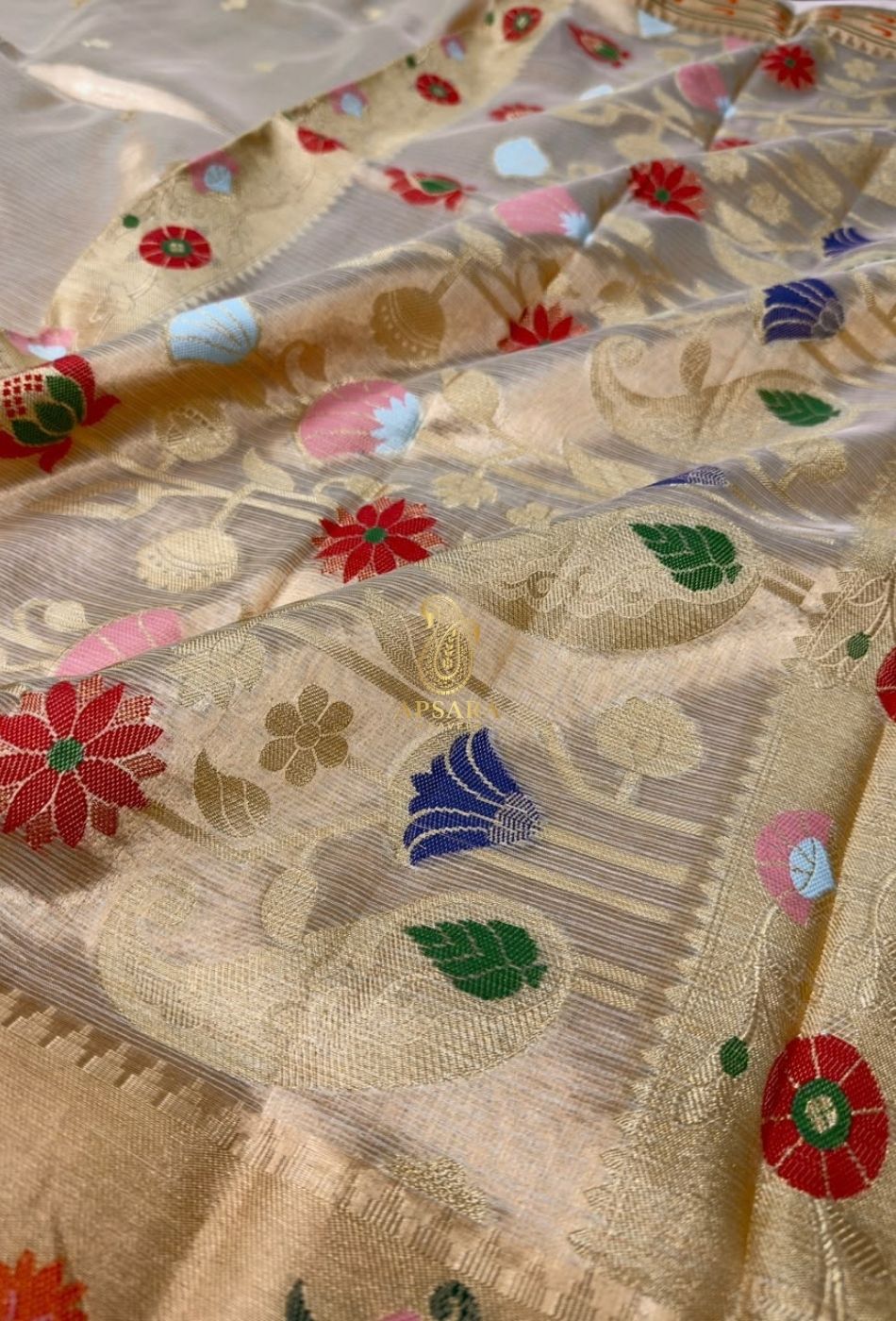 Banarasi Handloom Khaddi Pure Dubble Tissue Silk with Paithani Border Weaving Saree