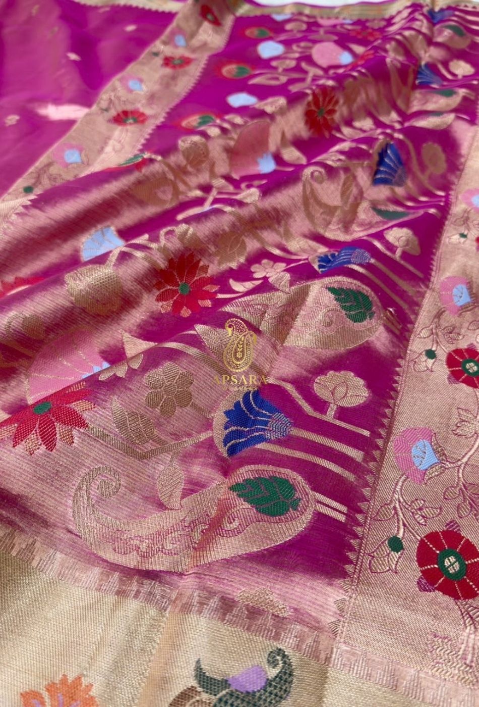 Banarasi Handloom Khaddi Pure Dubble Tissue Silk with Paithani Border Weaving Saree