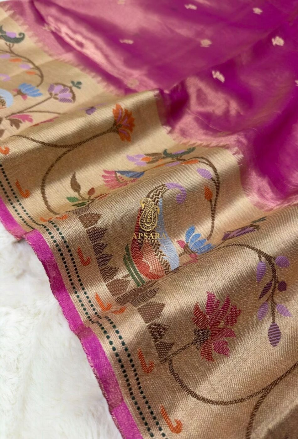 Banarasi Handloom Khaddi Pure Dubble Tissue Silk with Paithani Border Weaving Saree