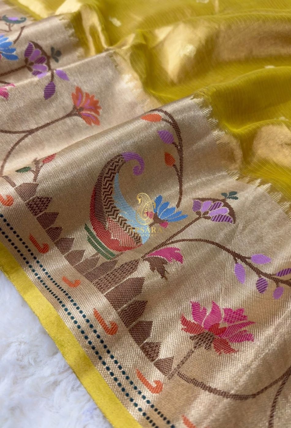 Banarasi Handloom Khaddi Pure Dubble Tissue Silk with Paithani Border Weaving Saree