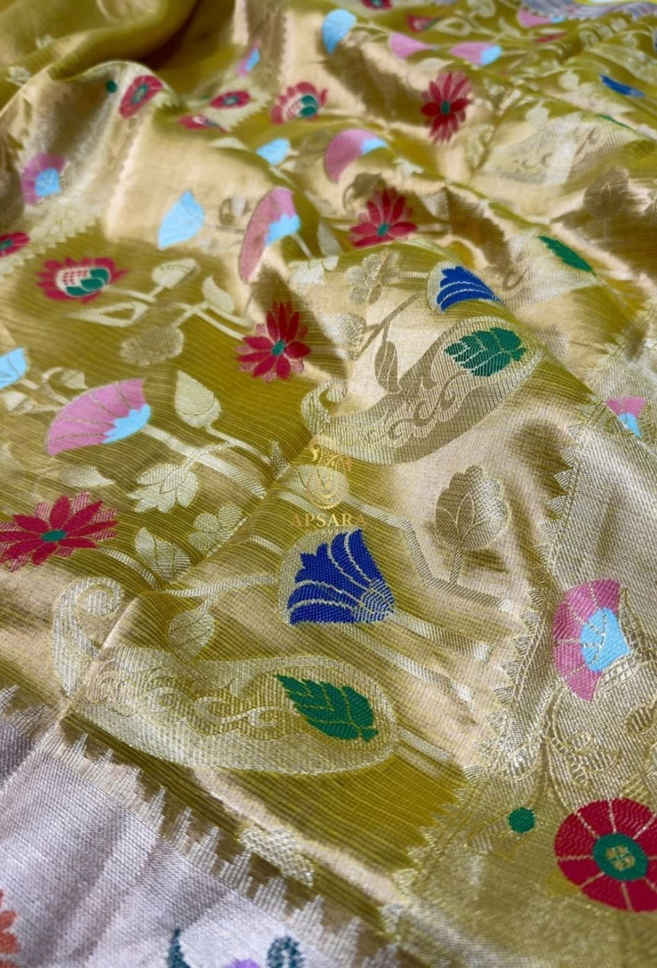 Banarasi Handloom Khaddi Pure Dubble Tissue Silk with Paithani Border Weaving Saree