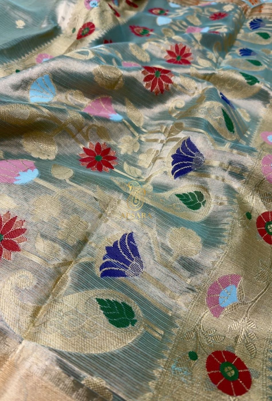 Banarasi Handloom Khaddi Pure Dubble Tissue Silk with Paithani Border Weaving Saree