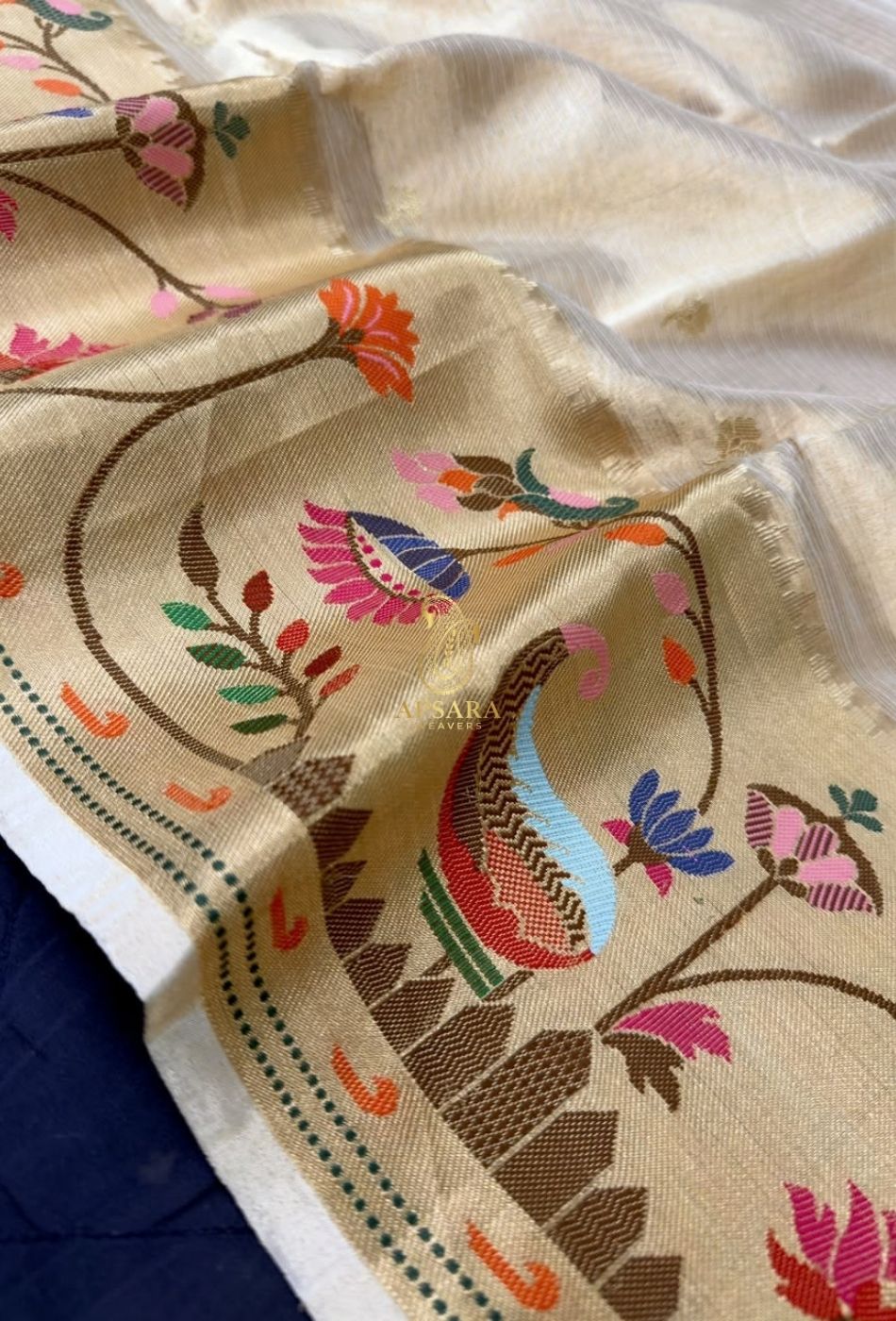 Banarasi Handloom Khaddi Pure Dubble Tissue Silk with Paithani Border Weaving Saree