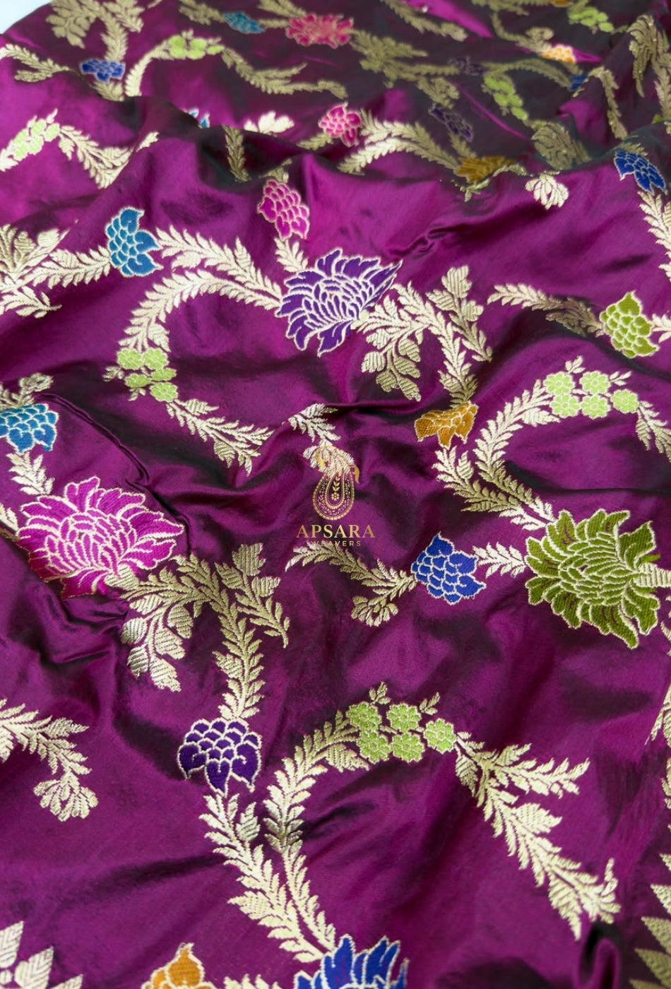 Banarasi Handloom Khaddi Pure Katan Silk Hand Weaving Kadhua Minedar Jangla Lock Weaving Saree