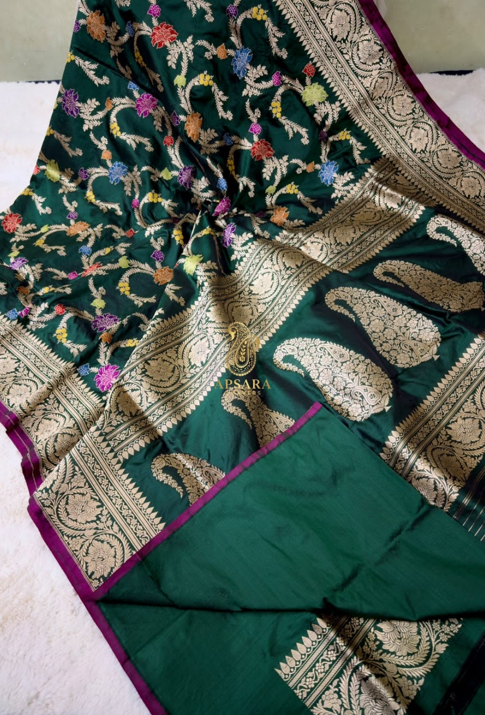 Banarasi Handloom Khaddi Pure Katan Silk Hand Weaving Kadhua Minedar Jangla Lock Weaving Saree