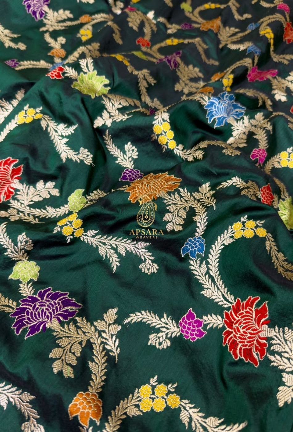 Banarasi Handloom Khaddi Pure Katan Silk Hand Weaving Kadhua Minedar Jangla Lock Weaving Saree