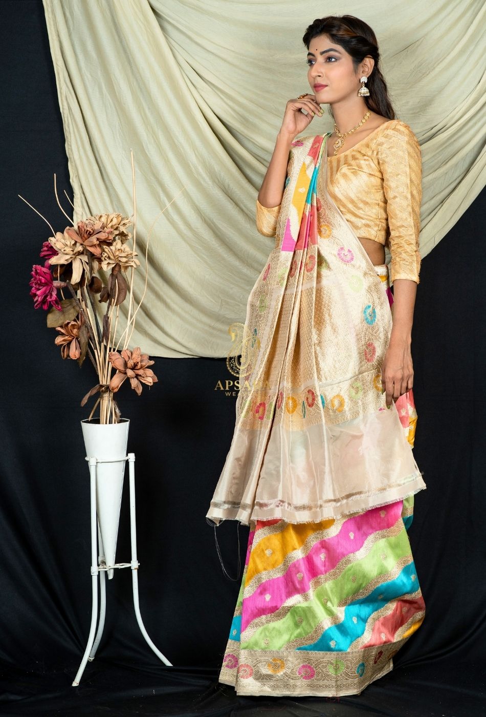 Banarasi Handloom Pure Katan Silk Kadhua Rangkaat Lock Weaving Saree