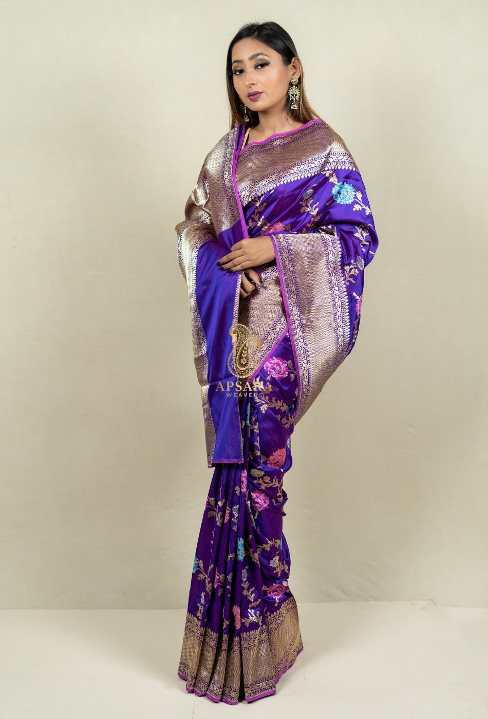 Pure Handloom Banarasi Katan Silk Jangla with Mina Work Saree