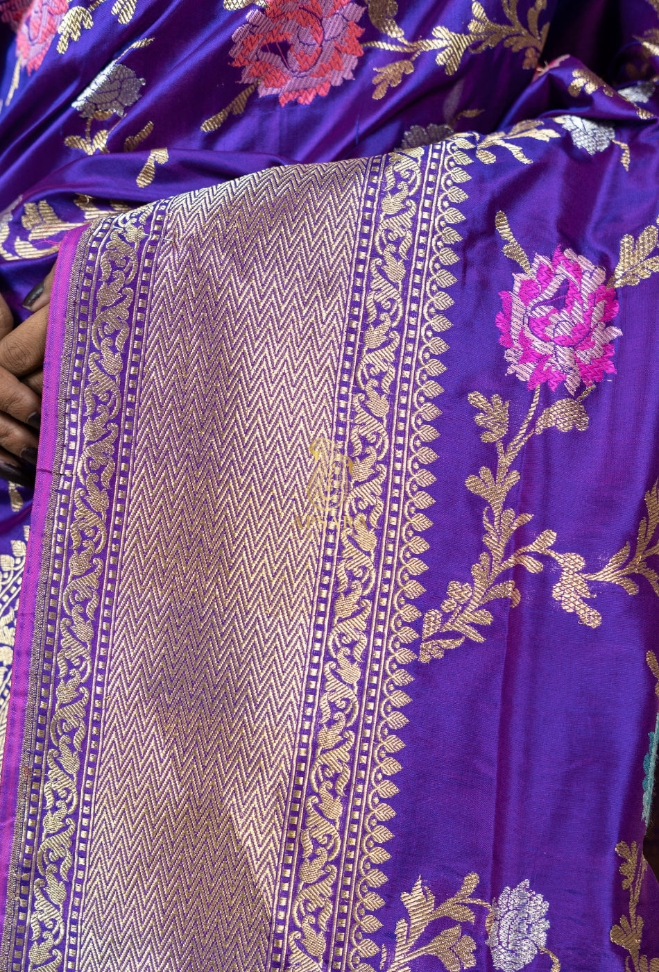 Pure Handloom Banarasi Katan Silk Jangla with Mina Work Saree