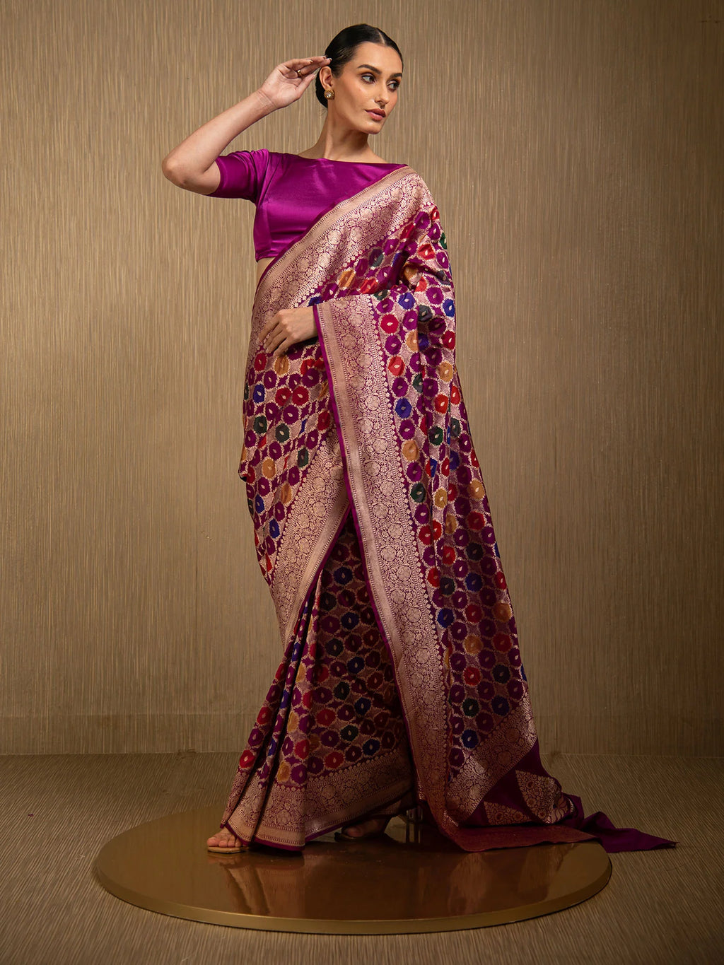 Dark Magenta Rangkat Katan Silk Handloom Banarasi Saree