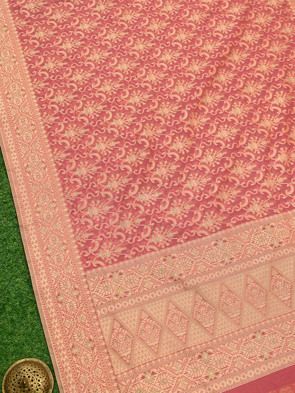 Pink Meenakari Jaal Cotton Silk Handloom Banarasi Saree