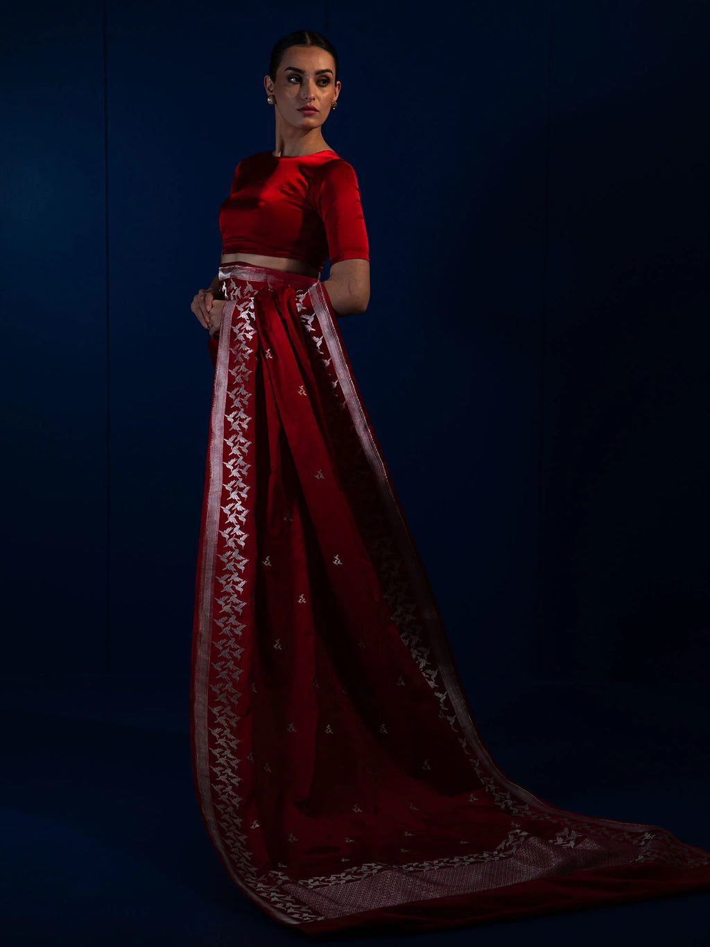 Red Shikargah Boota Satin Silk Handloom Banarasi Saree