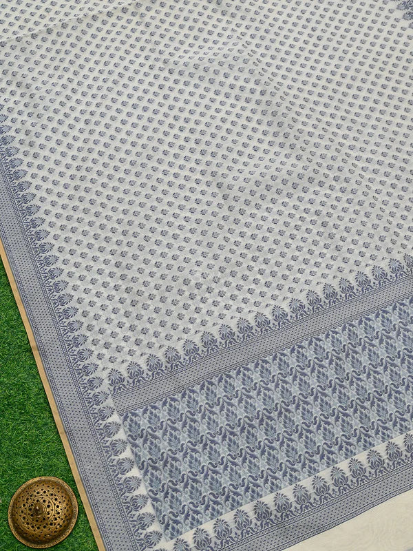 Off-White Meenakari Booti Cotton Silk Handloom Banarasi Saree