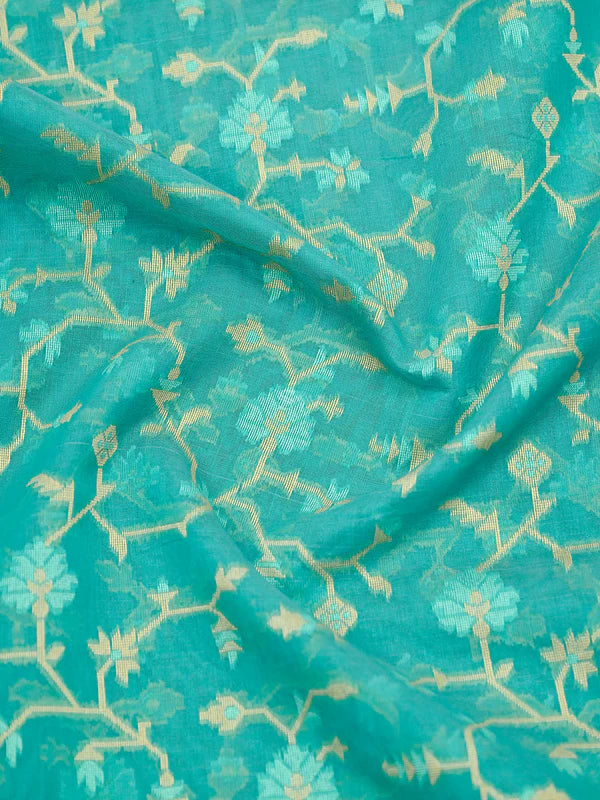 Aqua Green Meenakari Jaal Cotton Silk Handloom Banarasi Saree