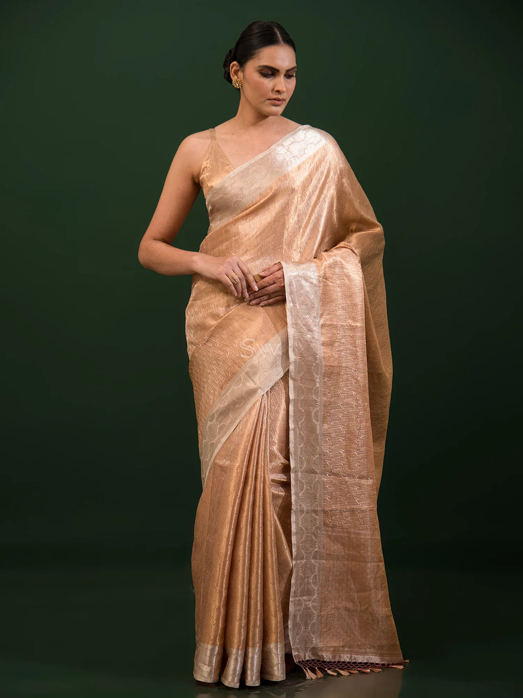 Brown Tissue Brocade Handloom Banarasi Saree