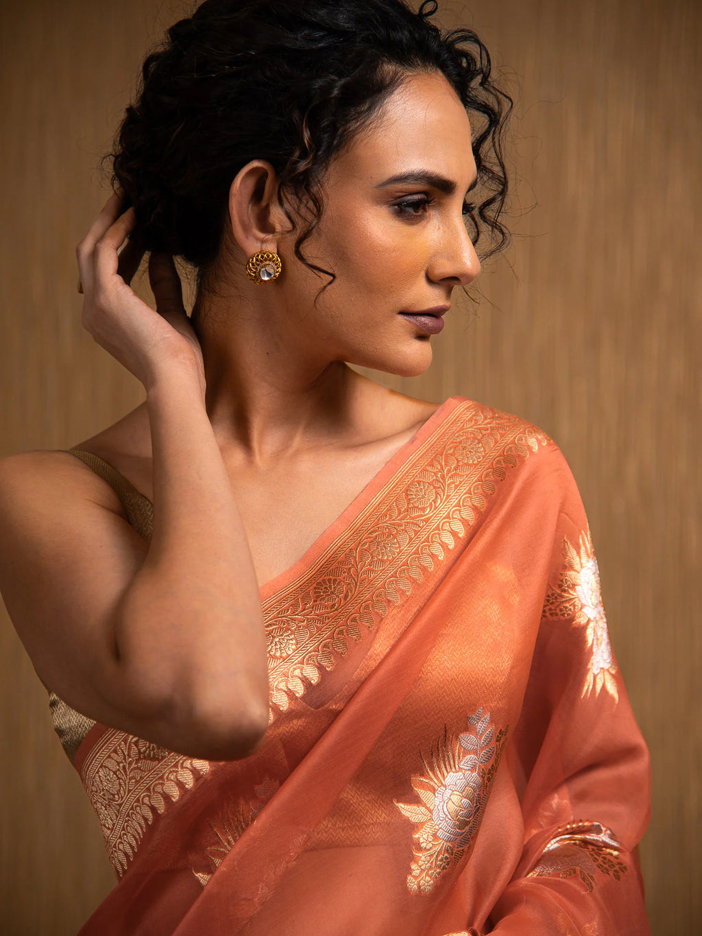 Orange Boota Organza Handloom Banarasi Saree