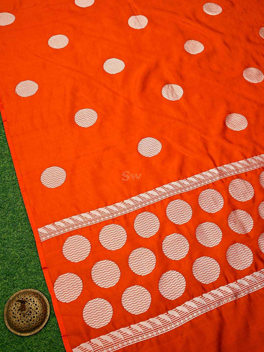 Orange Boota Katan Silk Handloom Banarasi Saree