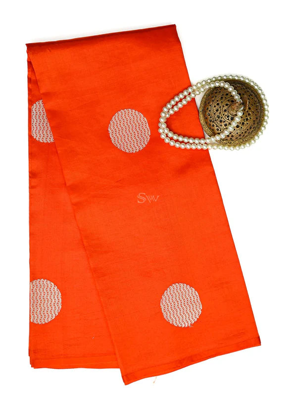 Orange Boota Katan Silk Handloom Banarasi Saree
