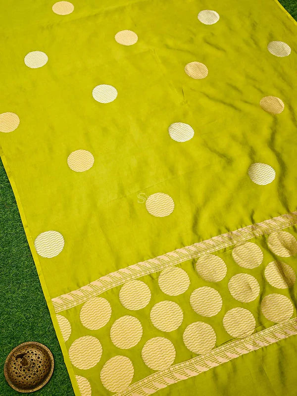 Lime Green Sona Rupa Boota Katan Silk Handloom Banarasi Saree