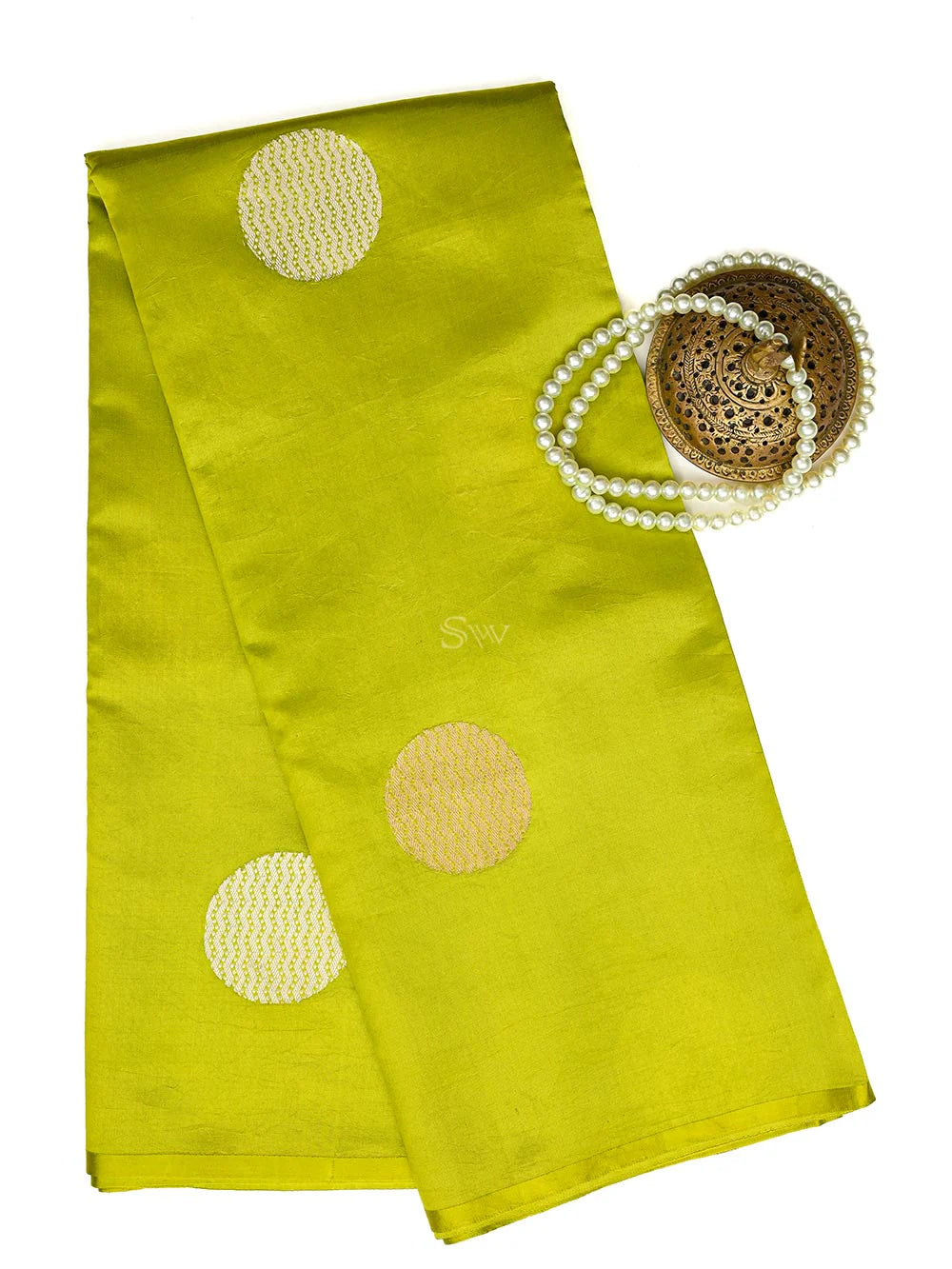 Lime Green Sona Rupa Boota Katan Silk Handloom Banarasi Saree
