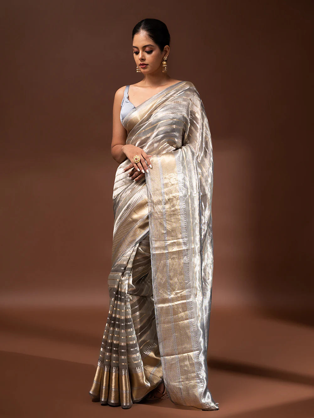 Grey Tissue Rangkat Handloom Banarasi Saree