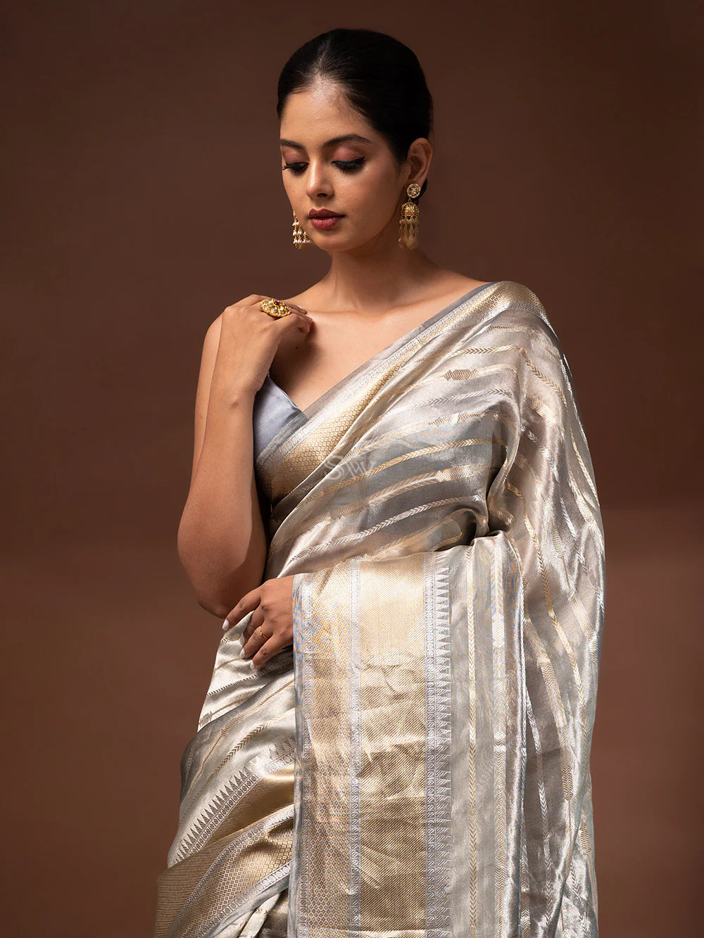 Grey Tissue Rangkat Handloom Banarasi Saree