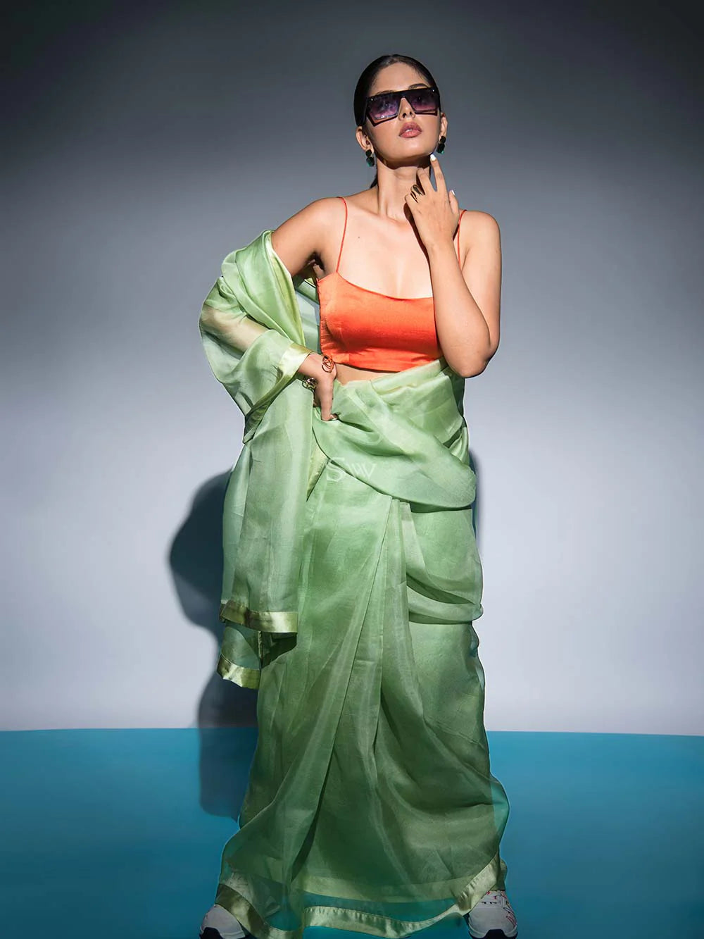 Pista Green Plain Organza Handloom Saree