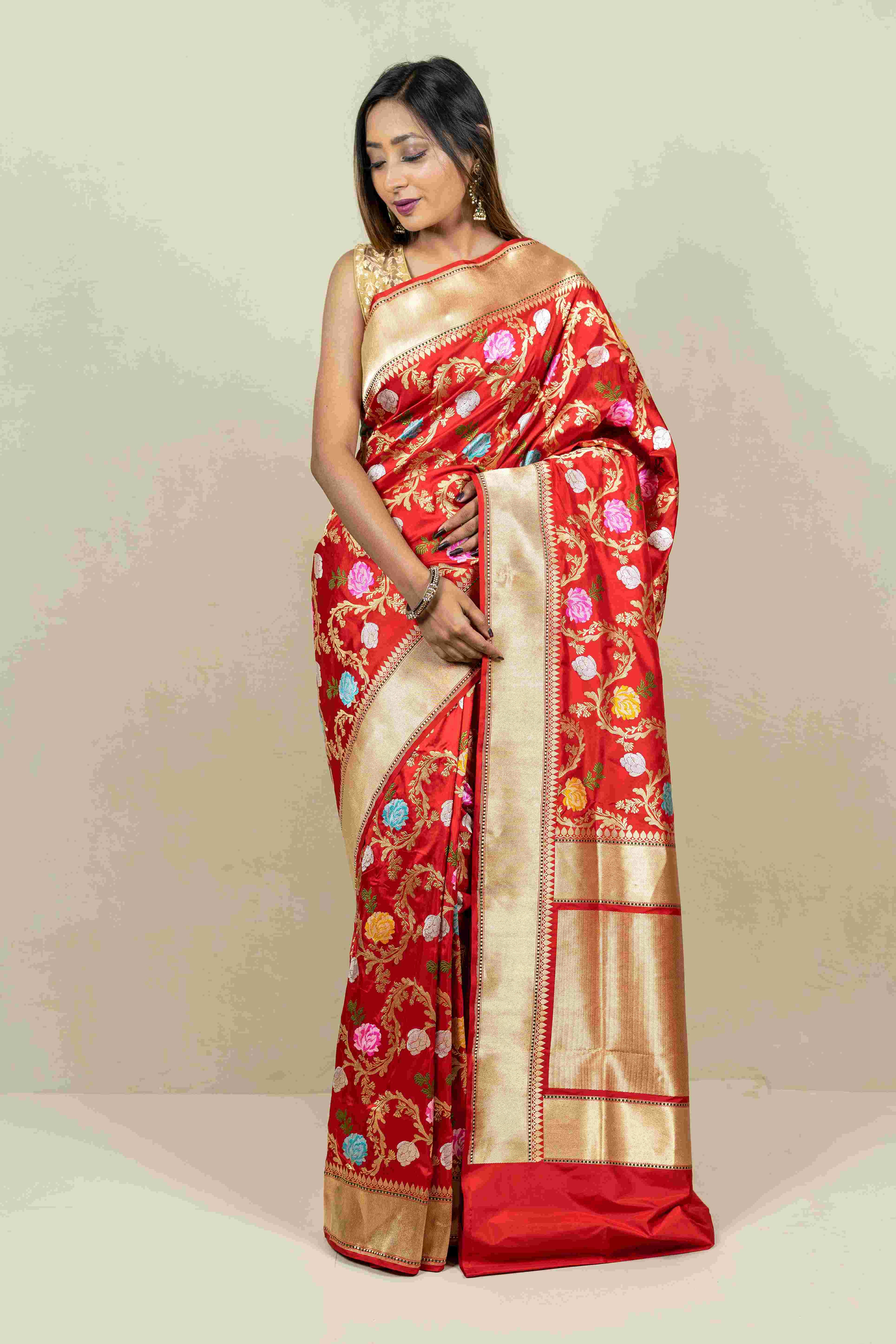 Pure Katan Silk Mina Jangla Brocade Anchal Saree