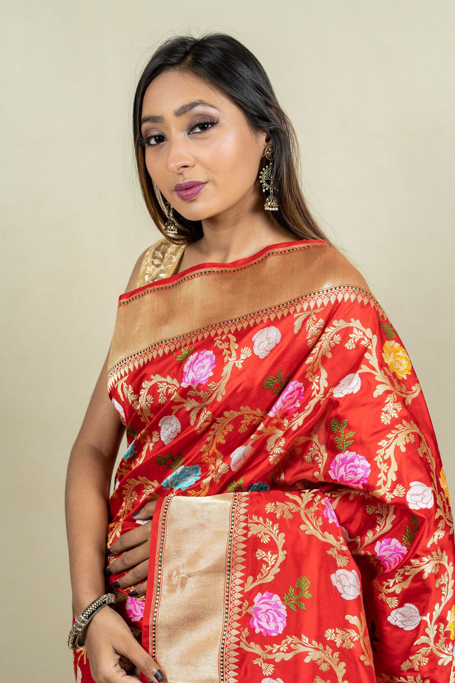 Pure Katan Silk Mina Jangla Brocade Anchal Saree