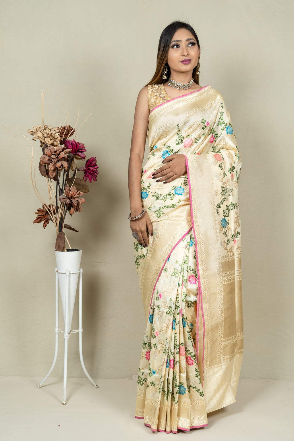 Pure Katan Silk Mina Jangla Brocade Anchal Saree