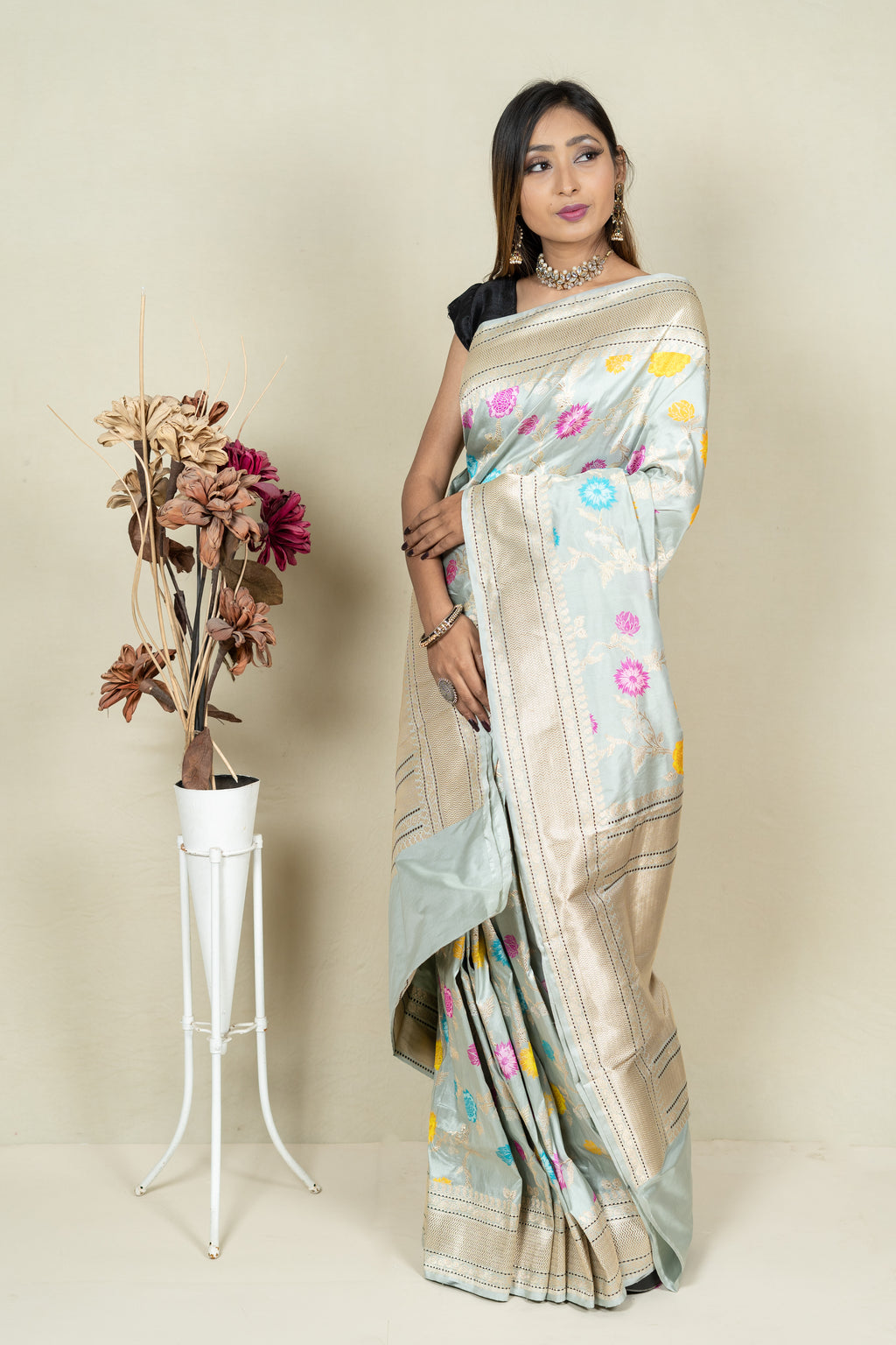 Pure Katan Silk Mina Jangla Brocade Anchal Saree