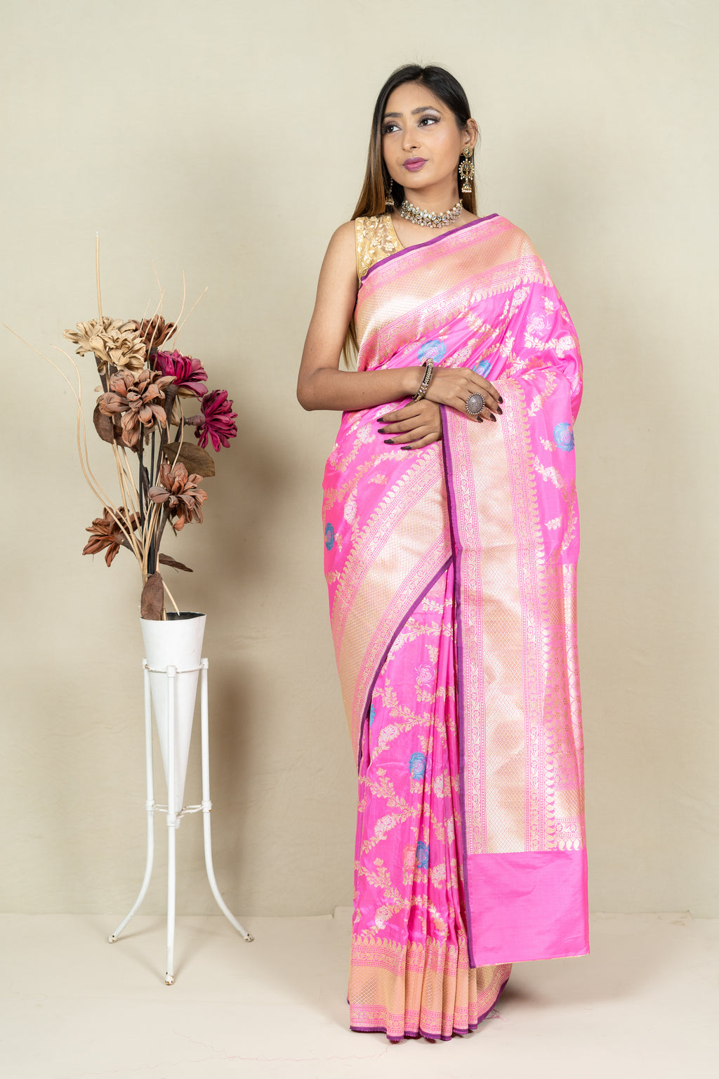 Pure Katan Silk Mina Jangla Brocade Anchal Saree