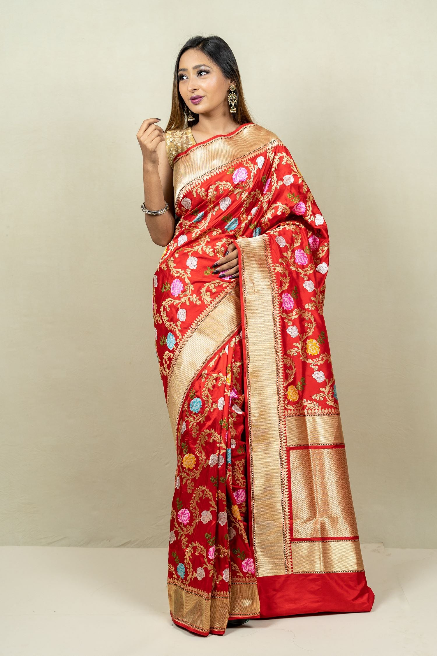 Pure Katan Silk Mina Jangla Brocade Anchal Saree